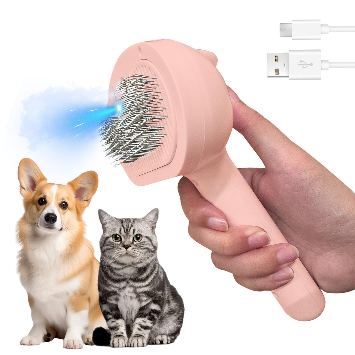 FluffyMate Steam & Blue Light Pet Brush
